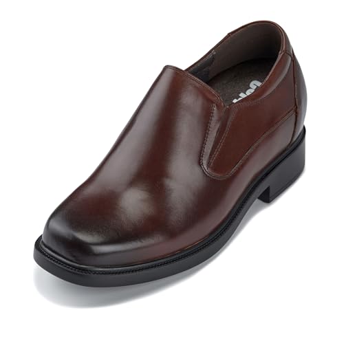 Calden Men's Invisible Height Increasing Elevator Shoes - Dark Brown Leather Slip-on Lightweight Casual Loafers - 3.3 Inches Taller - K31713 - Size 9 D(M) US