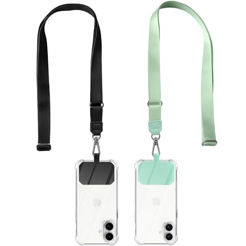 2 pezzi Cordino per Cellulare Telefono Universale Tracolla Regolabile Collana Collo Catena Laccio per e Patch per Maggior Parte Smartphone IPhone Samsung Xiaomi Nero+Verde