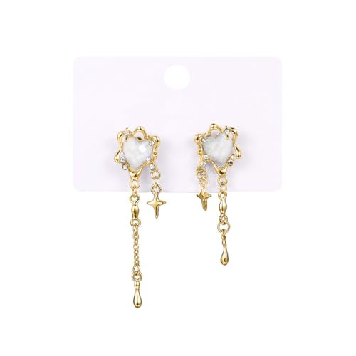 Aesthetic Silver Glitter Flower Tassel Star Earrings for Women Gothic Love Heart Crystal Dangle Drop Earrings Y2k Jewelry2