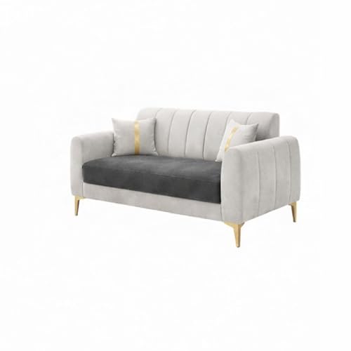 Image of Hermione Luxe Velvet-Suede Fabric 3 Seater + 2 Seater Sofa Set | Golden Legs | Comfortable & Spacious Seating | Modern Sofa Set for Living Room - Dark Gray & Light Gray
