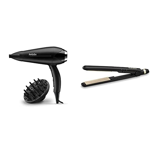 Babyliss D572De Asciugacapelli Turbo Smooth 2200W, Funzione Ionica Anti-Crespo E Tecnologia Ceramica, Nero & BaByliss ST089E Piastra Lisciante con Rivestimento in Ceramica, Multi-Voltaggio