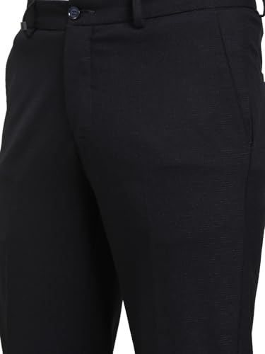 Image of Turtle Men's 4-Way Stretch Slim Fit Formal Trousers | Flat Front Checkered Navy Blue Office Pants | Comfortable Business Wear for Men