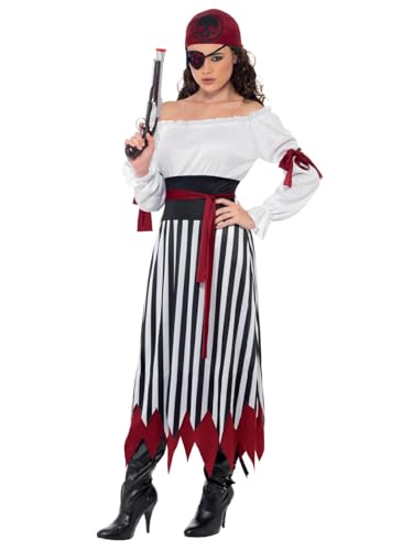 Smiffys Fantasia de mulher pirata, vestido com tiras para os braços, cinto e elemento para a cabeça