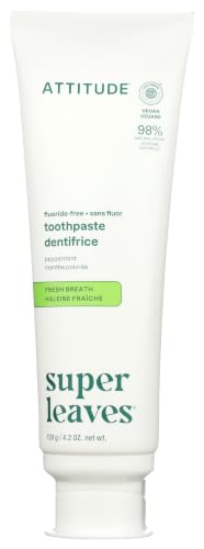 Attitude Fluoride-Free Fresh Breath Toothpaste Peppermint Flavor EWG Verified Vegan & Cruelty-Free Sugar-Free Plant & Mineral-Based Ingredients Clean Oral Care 4.2 Oz