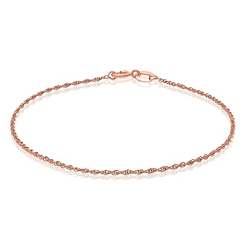 SEA OF ICE Sterling Silver 1mm Loose Rope Link Chain Bracelet For Women, Size 7.25