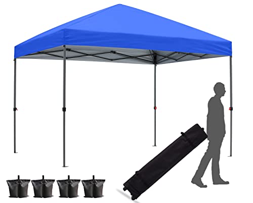 10x10 Pop up Canopy Tent for Backyard Outdoor Portable Easy with Wheeled Carry Bags,4Ropes and Stakes and 4 sandbags,Blue