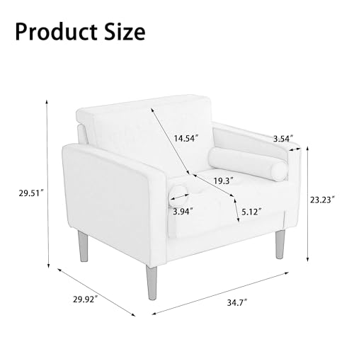 Image of Faux Leahter Accent Chairs Stet of 2, Comfy Upholstered Armchairs for Living Room, Modern Bedroom Reading Seat with 2 Bolster Pillows, Dark Gray