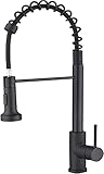 AILRINNI Grifo de Cocina Extraíble Negro - Grifo de Fregadero con Resorte con Rociador Extraíble de 60 cm, Giratorio 360°, 2 Modos de Rociado Grifo Cocina de Acero Inoxidable