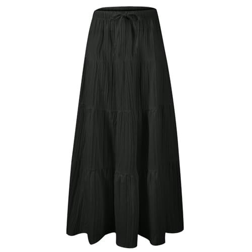 Casual Midi Skirt for Women Loose Fit Elastic High Waist Skirts Flowy A Line Pleated Swing Tiered Beach Dress4