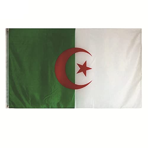 Drapeau Algérie 150 x 90 cm avec 2 œillets Métalliques Grand Drapeau National Algérien Flag Algeria Fanion Tissue Parfait Pour Les Festivals, Manif, Decoration Extérieur du Jardin Défilé