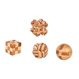 TOBBOMEY 4 Piezas Juguetes Didácticos Bambú Luban Lock para Adultos Rompecabezas Tradicionales Chinos de Inteligencia Desarrollo Cerebral y Coordinación Mano-Ojo