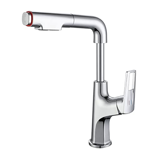 Wasserhahn Bad, Einhand-Waschtischbatterie Mit Ausziehbarer Brause, Badarmatur Wassersparend Mit Herausziehbarer Dual-SpüLbrause, 360° Drehbar Waschbeckenarmatur, Waschtischarmatur Messing,Chrome
