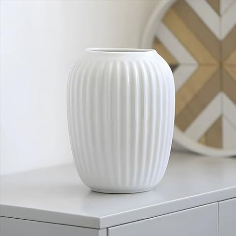 JUZAI Ribbed Ceramic Vase for Home Decor Cover