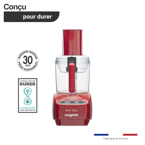 Magimix Robot de Cuisine Multifonction Mini Plus 1,7 L – Hachoir, Blender, Presse-Agrumes – Compact et Puissant – Idéal pour Petites Préparations – Rouge