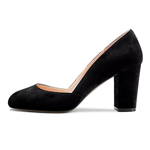 Castamere Women Chunky Block High Heel Round Toe Pumps Slip-on Office Party Dress 3.3 Inches Heels Shoes2