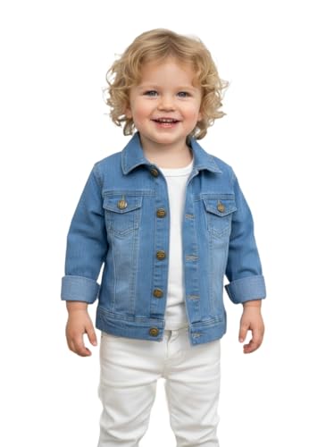 Image of A.T.U.N. (ALL THINGS UBER NICE) Trendy Boys Cotton Denim Jacket | Casual Outerwear with Full Button Front, Smart Collar & Pockets | Stylish Cotton Casual Kids Jacket for Everyday