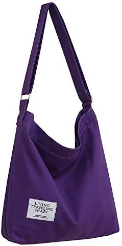 Miniatura 4 de Covelin - Bolsa de hombro informal de lona para mujer, estilo bohemio y retro, bolsa de mano, bolso cruzado, tamaño grande