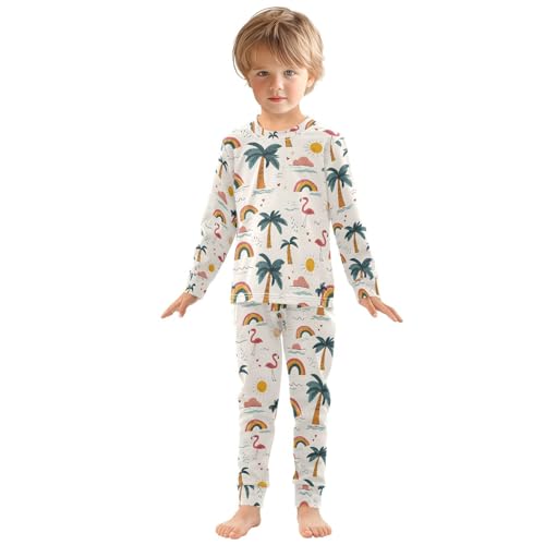 ALAZA Palm Tree Flamingo Sun Rainbow Pajamas Long Sleeve Sleepwear 2-Piece Pajama Set3