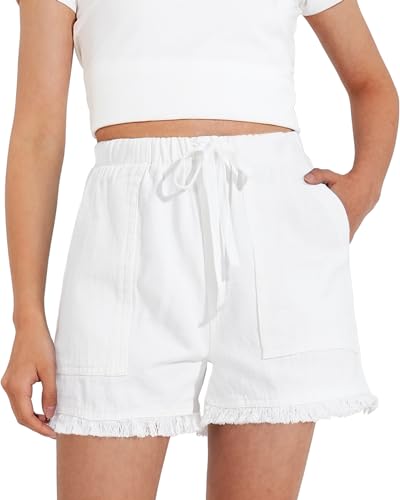 Image of BOOPH Girls Jean Shorts Denim Elastic Waist Drawstring Short for Teen Girl