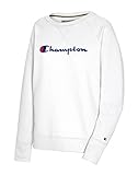 Übertriebenes Rippbündchen Champion Damen Powerblend Graphic Boyfriend Crew Sweatshirt, weiß, Medium