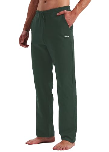 Image of Willit Men's Cotton Yoga Sweatpants Exercise Joggers Open Bottom Athletic Lounge Loose Male Sweat Pants with Pockets Olive Green XL