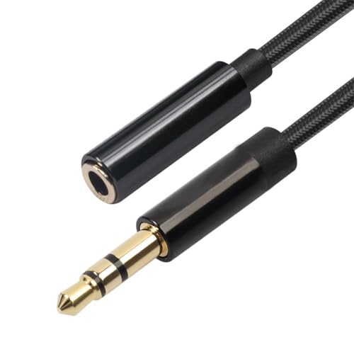 Gettimore Cable alargador de audio estéreo hembra a macho de 3,5 mm con conectores chapados en oro y TPE trenzado para auriculares, PC, portátil, tablet, smartphone, coche, AUX, TV y DVD, 5 m