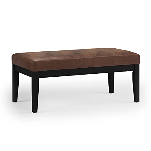 SIMPLIHOME Lacey 41 inch Wide Contemporary Rectangle Tufted Ottoman Bench in Distressed Chestnut Brown Vegan Faux Leather, Assembled, For the Living Room and Bedroom