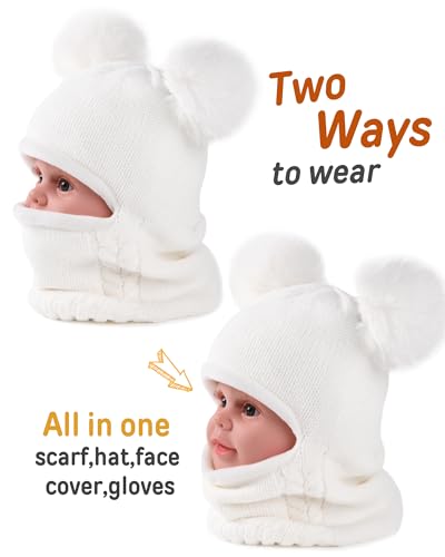 Toddler Winter Hat Gloves Set Baby Girls Boys Winter Beanie Hats Fleece Lined Kids Earflaps Face Warmer Scarf Set4