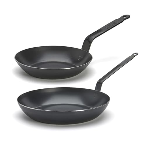 Image of de Buyer - Blue Carbon Steel Fry Pan Bundle - 2mm Thick - Includes 2 Pans - 8” and 12.5” - Oven Safe - PFAS, PFOA & PFOS Free - Made in France