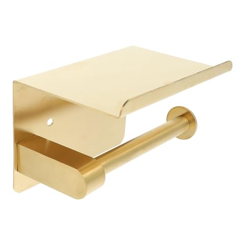 Portarrollos dorado con estante superior para apoyar el móvil en el baño 2