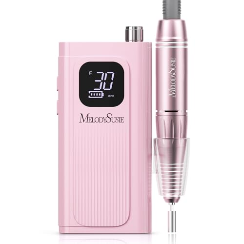 MelodySusie Cordless Electric Nail Files, SC300F Professional Rechargeable Nail Drill 30000 RPM, Portable E File Kit for Acrylic Gel Nails Manicure Salon Home, Pink