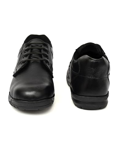Image of TOR Men's Industrial Genuine Leather Safety Shoes - Steel Toe and Lightweight (Black)