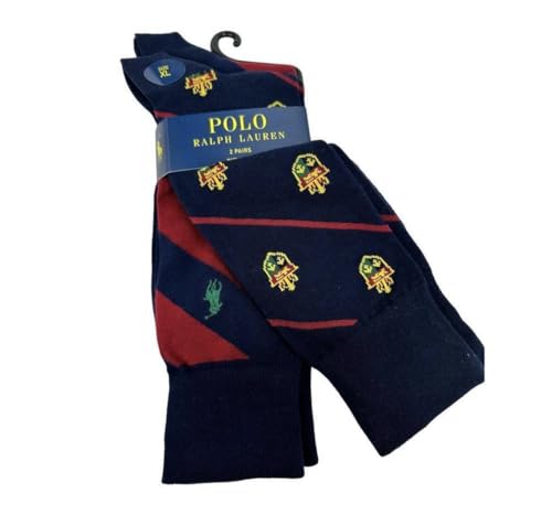 Polo Ralph Lauren Mens 2 Pack Dress Socks, Navy/Red, Sock Size 13-16 XL, X-Large Big
