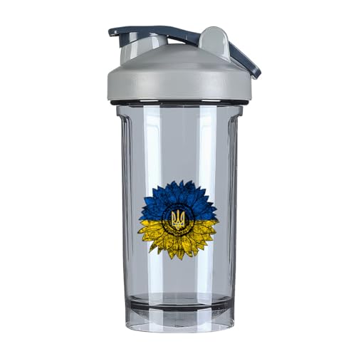 Vintage Sunflower Ukrainians Flag 18 Ounce Shaker Bottle Drink Mixer Leak-proof Pre Workout Protein Shakes Meal Replacement Shakes Bottles 500ML/18 Oz Gray
