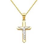 The World Jewelry Center 14k Real Two Tone Gold Jesus Cross Religious Pendant with 1mm Snail Link...