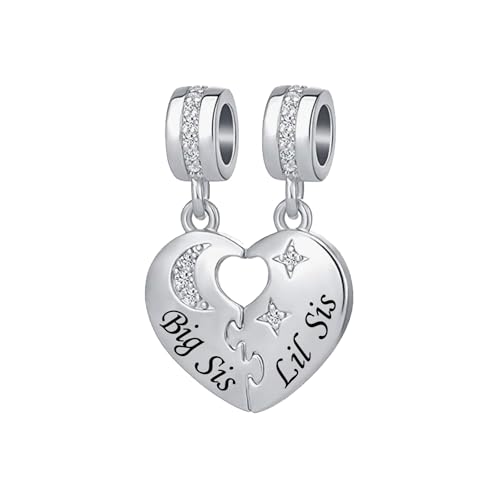 ZakiaHo Love Big Sister Little Sister Matching Heart Charms for Pandora Bracelets Dangle Charm Bead Birthday Gifts for Womens Jewellery Comaptible with Pandora Charms Bracelet