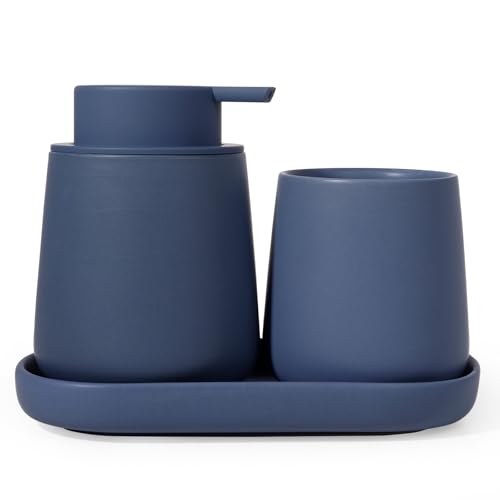 Autumnlife Ensemble de 3 accessoires de salle de bain en céramique bleu