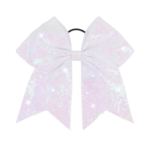 CN Glitter Cheer Hair Bows for Cheerleader White Large Ponytail Holder