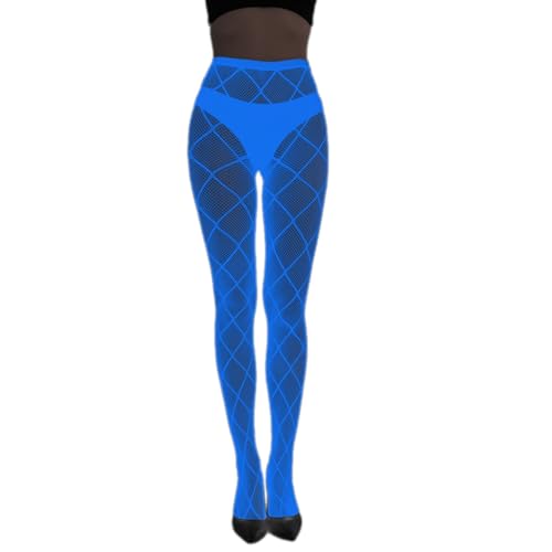 Glow In The Dark Blue Light Fishnet Tights Stockings for Women Halloween Luminously Spiderweb Patterned Mesh