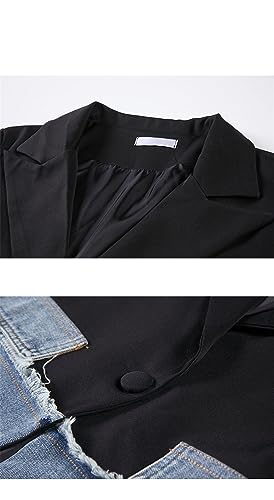 Streetwear Korean Fashion Women's Patchwork Denim Blazer Coat Female Black Jackets Outwear3