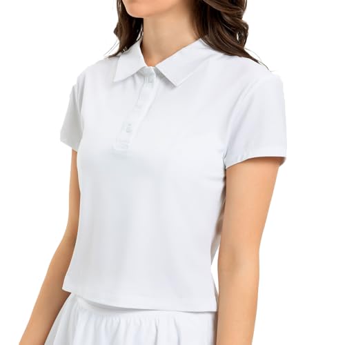 Women's Cropped Polo Shirts Athletic Golf Tennis Shirts Short Sleeve Moisture Wicking Collared Sports T-Shirts3