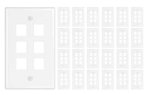 Image of iwillink 6-Port Keystone Wall Plate 25-Pack, Low Profile Ethernet Wall Plates for Keystone Jack, White