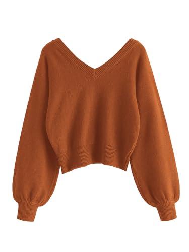 Image of ZAFUL Women's Cropped Sweater V-Neck Long Sleeve Pullover Jumper Knit Top