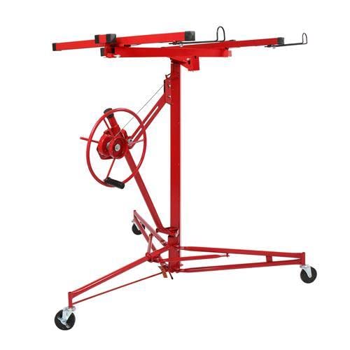 Pinikuyiro 16FT Drywall Lift Jack, 150lb Weight Capacity Drywall Panel Hoist Jack, Construction Tools with Adjustable Telescopic Arm & 3 Lockable Rolling Caster (Red)