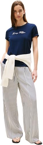 Tommy Hilfiger Damen T-Shirt Kurzarm Lurex Script mit Rundhalsausschnitt, Blau (Dark Night Navy), XXS – Ansicht 3