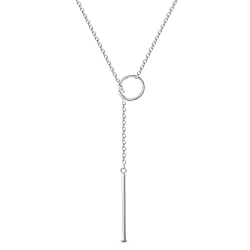 SHEGRACE Femme Long Lariat Collier avec Pendentif Tige et Anneau en Argent 925 Sterling Platine/Or Rose/Or Plaqué Fine Chaine, 700mm (Reglable)