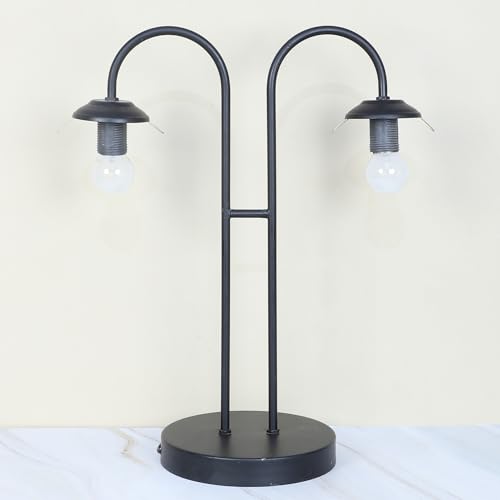 Image of tu casa Black Metal Table Lamp for Home Decoration, Bedroom, Living Room, Lounge, Office, Festival Gifting, Study Table (2 White Glass Shade) H - 16.5 inch / No Blub