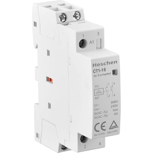 Heschen Contactor AC para el hogar, CT1-16, Ie 16 A, 2 pines, dos normales abiertos, tensión de bobina de 12 V CA, montaje en carril DIN de 35 mm