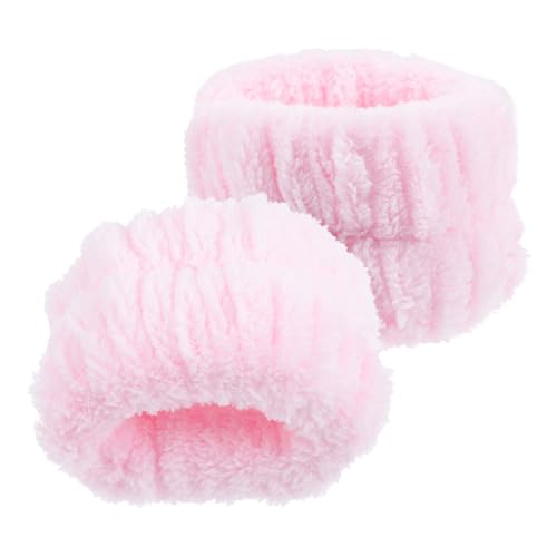 Beatifufu 実用的な2イン1洗顔リストバンド フランネルスパヘアタイ ソフトファッショナブル ピンクペア