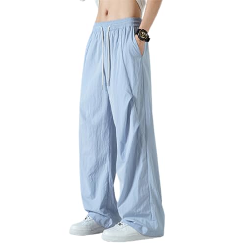 メンズ パンツ 夏服 ズボン イージーパンツ ポケット付き 軽量 アイスシルク 接触冷感 吸水速乾 通気性 涼しい 柔らかい肌触り ゆったり シルエット カジュアル シンプル スウェット 人気 Blue Lの商品画像（Amazon）